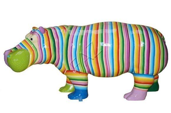 Colorful stripes painted decorative hippopotamus sculpture 171cm length C720R 2
