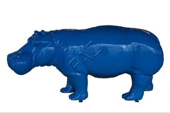 Full blue painted decorative hippopotamus figure sculpture 171cm length C720R