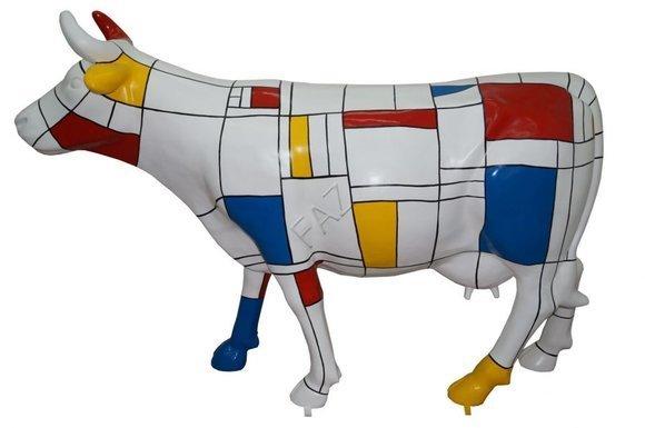 White painted decorative bull sculpture in mosaic colorful paint 235cm length C758