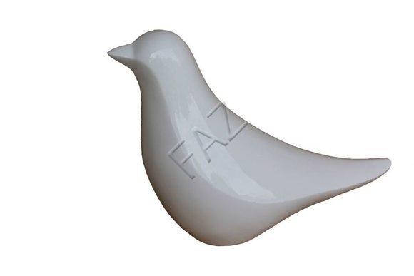 Decorative sculpture designed as gloss full white colored sparrow bird figure 38cm height