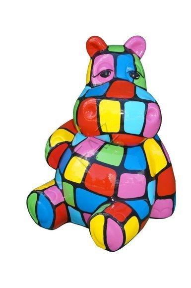 Abstract gloss hippopotamus figure with mosaic colorful patterns decorative sculpture