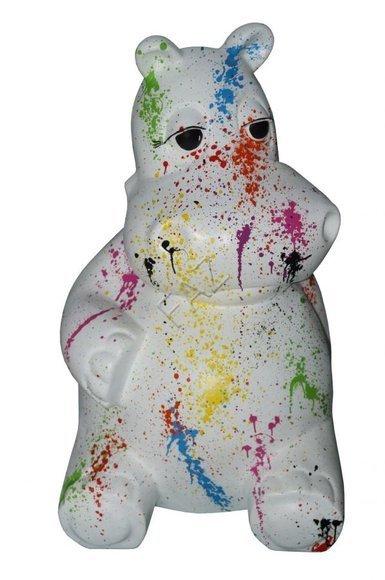 Full white colored decorative gloss hippopotamus sculpture with colorful patterns 50 cm height