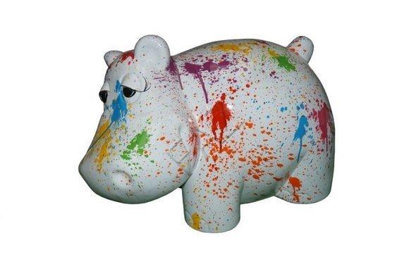 Full white colored decorative sleeppy figure of hippopotamus with colorful patterns