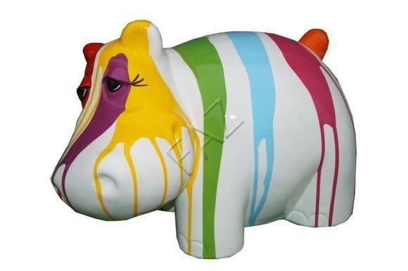 Full white colored decorative sleeppy figure of hippopotamus with colorful massive patterns