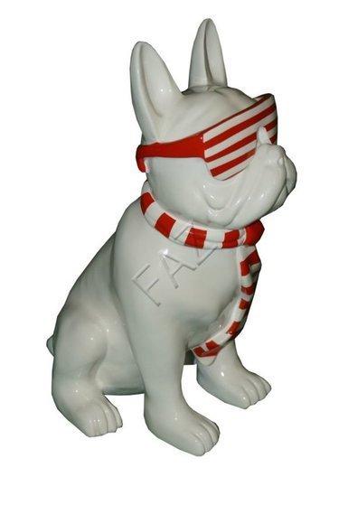 Decorative full white colored gloss puppy with red white colored scarf & glasses