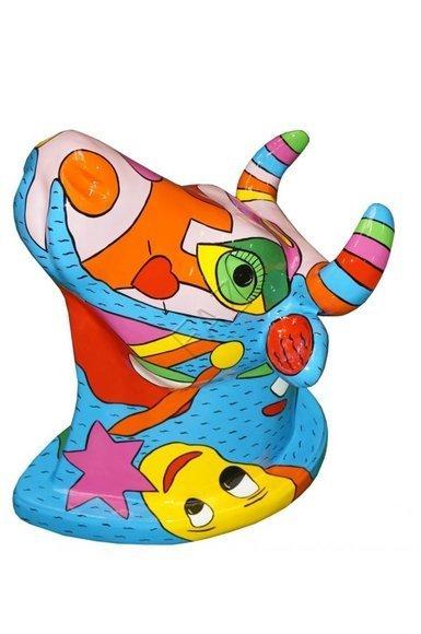 Decorative sculpture designed as ocean colorful gloss cow head figure 75cm height