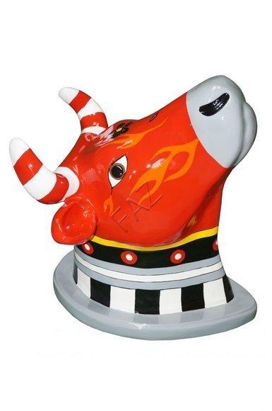 Decorative sculpture designed as orange colored gloss cow head figure 75cm height