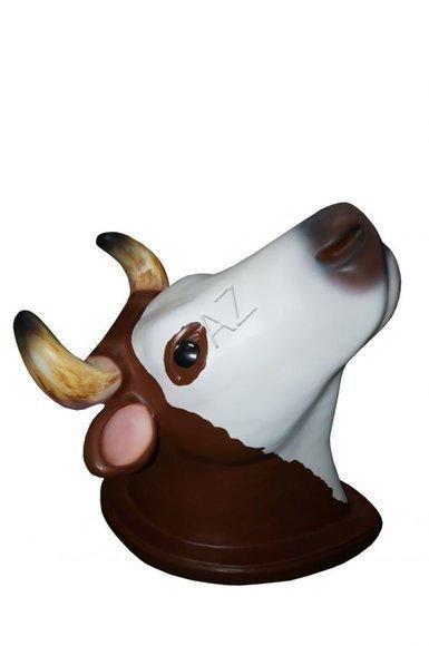 Decorative sculpture designed as gloss white brown colored cow head figure 75cm height