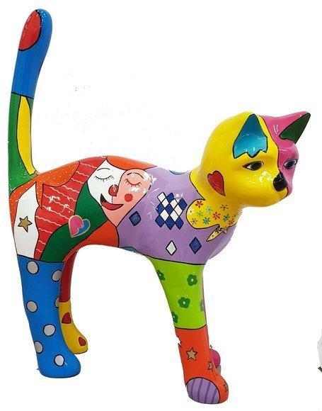 Abstract decorative sculpture designed as colorful standing cat with patterns 110cm
