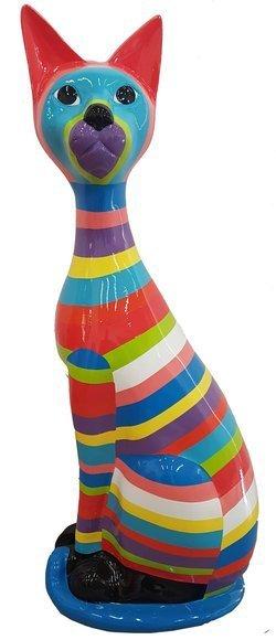 Abstract decorative sculpture designed as standing colorful gloss cat 98 cm height A745