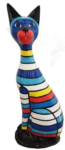 Abstract black decorative sculpture designed as colorful standing cat with stripes 98cm A746