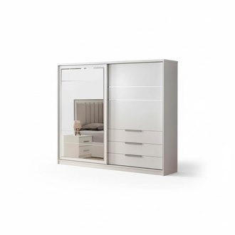 Cabinet wooden wardrobe beige mirror bedroom cupboard
