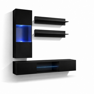 Luxury Wall Cabinet Set Living Room Furniture High Gloss Black Furnishings