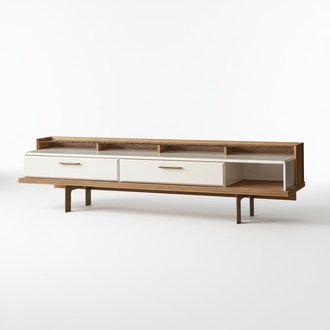 Brown-White Lowboard Living Room Sideboard Elegant TV Chest of Drawers Wooden Furniture