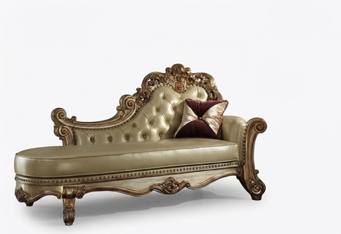 Left-sided chaise lounge sofa button tufting Chesterfield classic gold