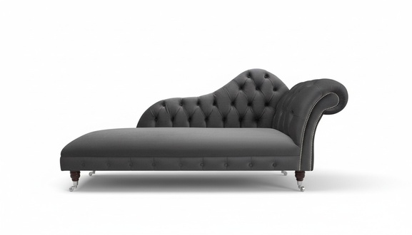 Classic Chaise Longue Chesterfield Couch With Buttons Grey Textile Upholstered Lounger New