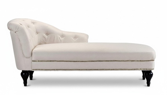 Chaise Longue Living Room Beige Furniture Lounger Modern Design Sofa Fabric Textile White