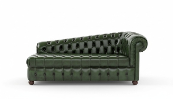 Chesterfield Chaise Longue Sofa Classic New 220 cm Green Leather Upholstered