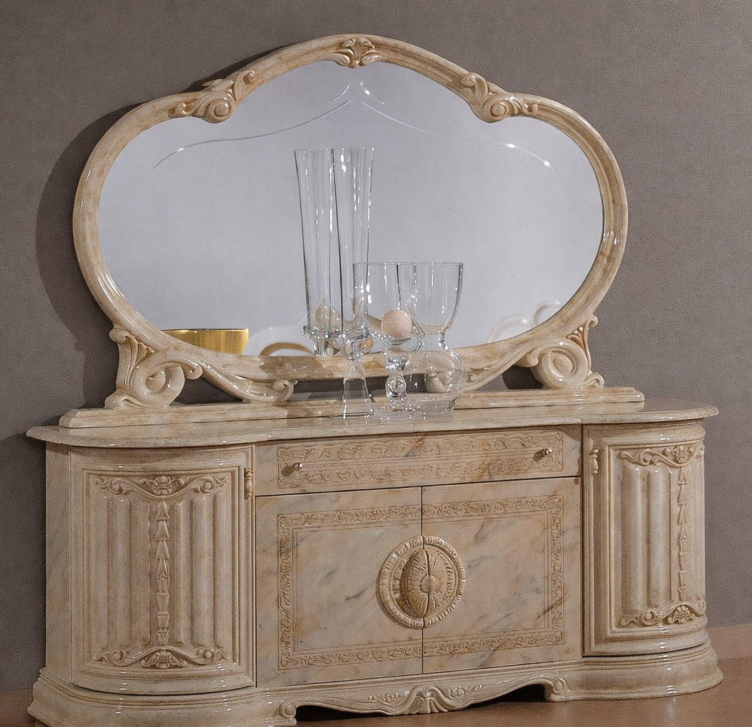 Classic rococo style white made of real wooden dressing table & oval mirror