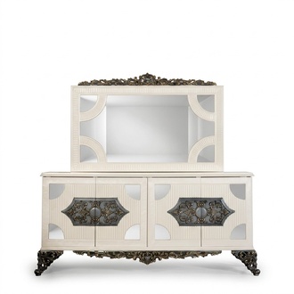Chest of drawers cabinet with mirror Noble chest of drawers buffet baroque rococo wood sideboard