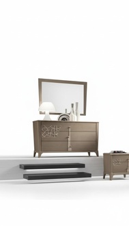 Chest of Drawers Mirror New Luxury Complete Bedroom Set Sideboard Brown 2tlg