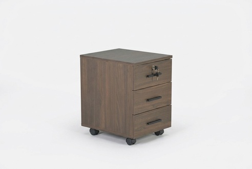 Brown drawer cabinet for office, solid color, modern, rectangular shape, with drawers.