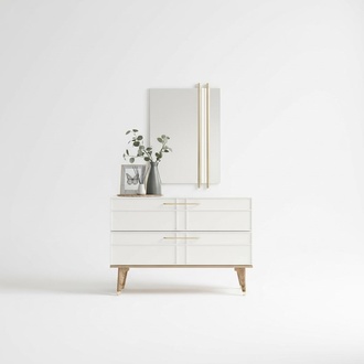 Chest of drawers with mirror bedroom console wood white set 2pcs modern