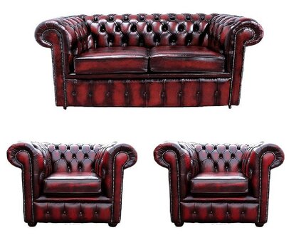 Chesterfield Classic Sofa Set 2+1+1 Seaters Comfortable Red Faux Leather Couches With Cushions New Sofas