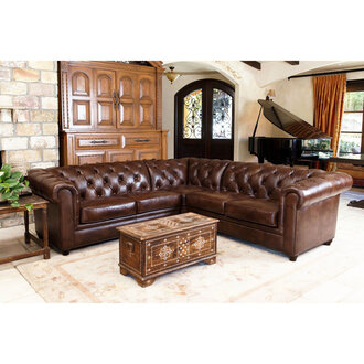 Chesterfield Classic Corner Sofa L-Shaped Brown Premium Faux Leather Couch New