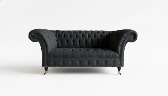 Chesterfield 2 Seater Black Textile Fabric Furniture Living Room Couches Sofas Sofa