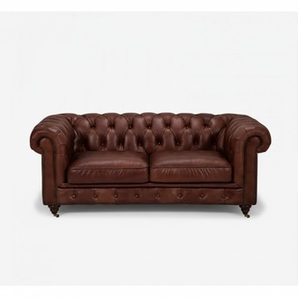 Chesterfield 2-Seater Sofa Classic Luxurious Baroque Rococo Style Sofa Brown Leather Couch New