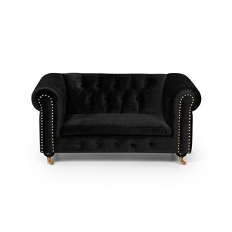 Chesterfield 2-Seater Classic Luxury Baroque Rococo Sofa Textile Leather Couch Black on Casters