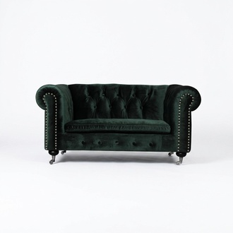 Chesterfield 2-seater Classic Luxury Baroque Rococo Sofa textile leather couch new with Casters Dark Green