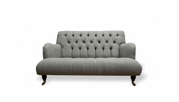 Chesterfield 2 Seater Fabric Gray Textile Luxury Living Room Modern Design Sofa New