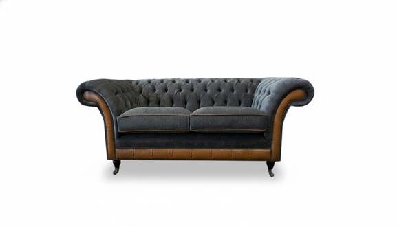 Chesterfield 2 Seater Textile Gray Fabric Living Room Sofa Luxury Furniture Modern New