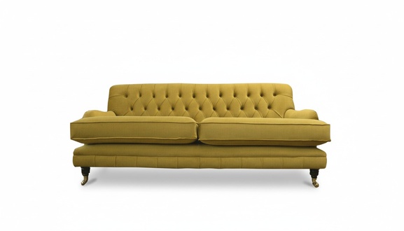 Chesterfield 2-Seater Yellow Couch Upholstered Sofa Designer Furniture Living Room New