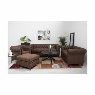 Chesterfield 3+2+1 seat sofa set + ottoman couch leather textile couches