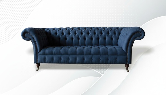 Chesterfield 3 Seater Blue Living Room Modern Design Sofa New Blue Furniture Fabric
