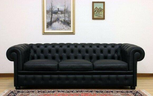 Design Chesterfield Sofa Set 3 Seater Leather Couch Black Upholstery Sofas Sofa