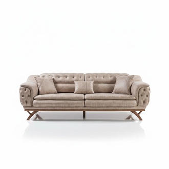 Chesterfield 3 Seater Beige Design Couches Upholstery Sofas Textile Couch