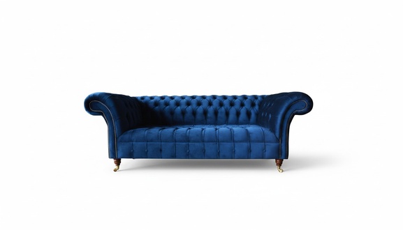 Chesterfield 3 Seater Blue Design Couches Upholstery Sofas Velvet Fabric Textile Luxury