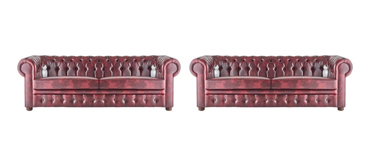 Chesterfield 3-Seater Bordeaux Couch Sofas Classic Leather Sofas Wood 2-piece