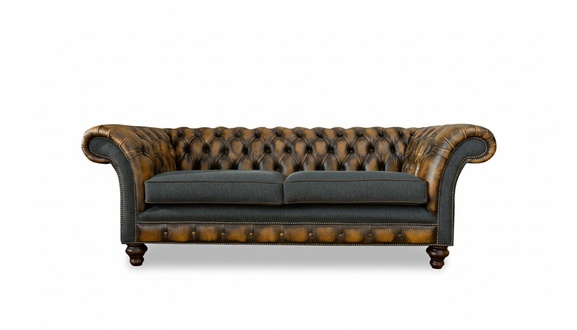 Chesterfield 3 Seater Brown Leather Fabric Living Room Modern Luxury Furniture Sofa New