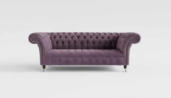 Chesterfield Sofa 3-Seater Purple Textile Upholstered Couch with Casters Living Room Comfortable New