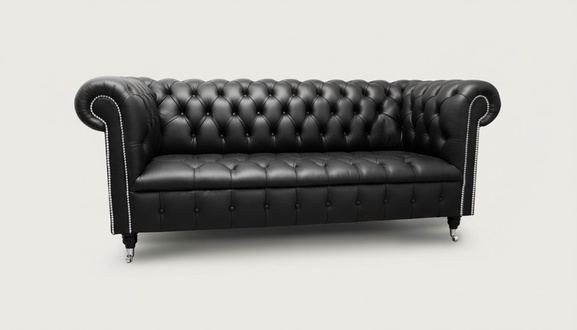 Chesterfield Sofa 3-Seater Faux Leather Upholstered Black Modern Style Comfortable New