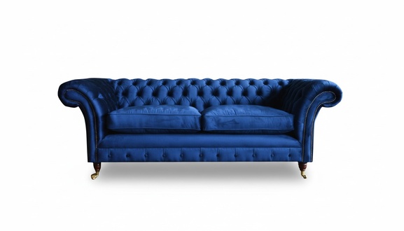 Chesterfield 3 seater fabric blue textile sofa living room design couches sofas new