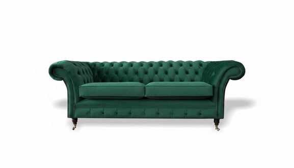 Chesterfield 3 Seater Green Living Room Modern Design Couches Sofa Original Textile