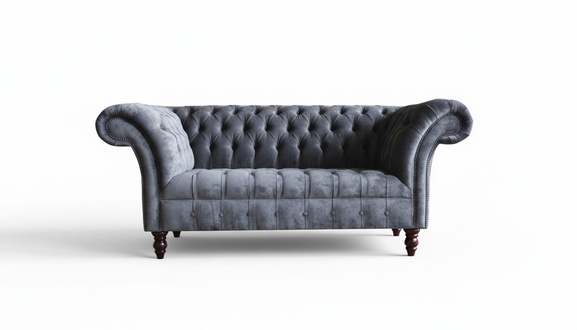 Chesterfield 2 Seater Living Room Couch Sofa Upholstery Seat Textile Set Grey