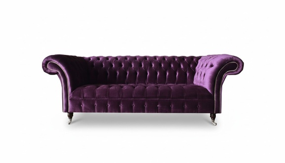 Chesterfield 3Seater Purple Fabric Design Couches Upholstery Sofa Sofas New Textile