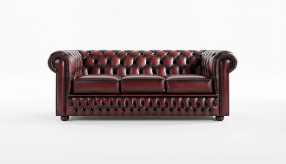 Classic Sofa 3-Seater English Chesterfield With Buttons Faux Leather Bordeaux Red New